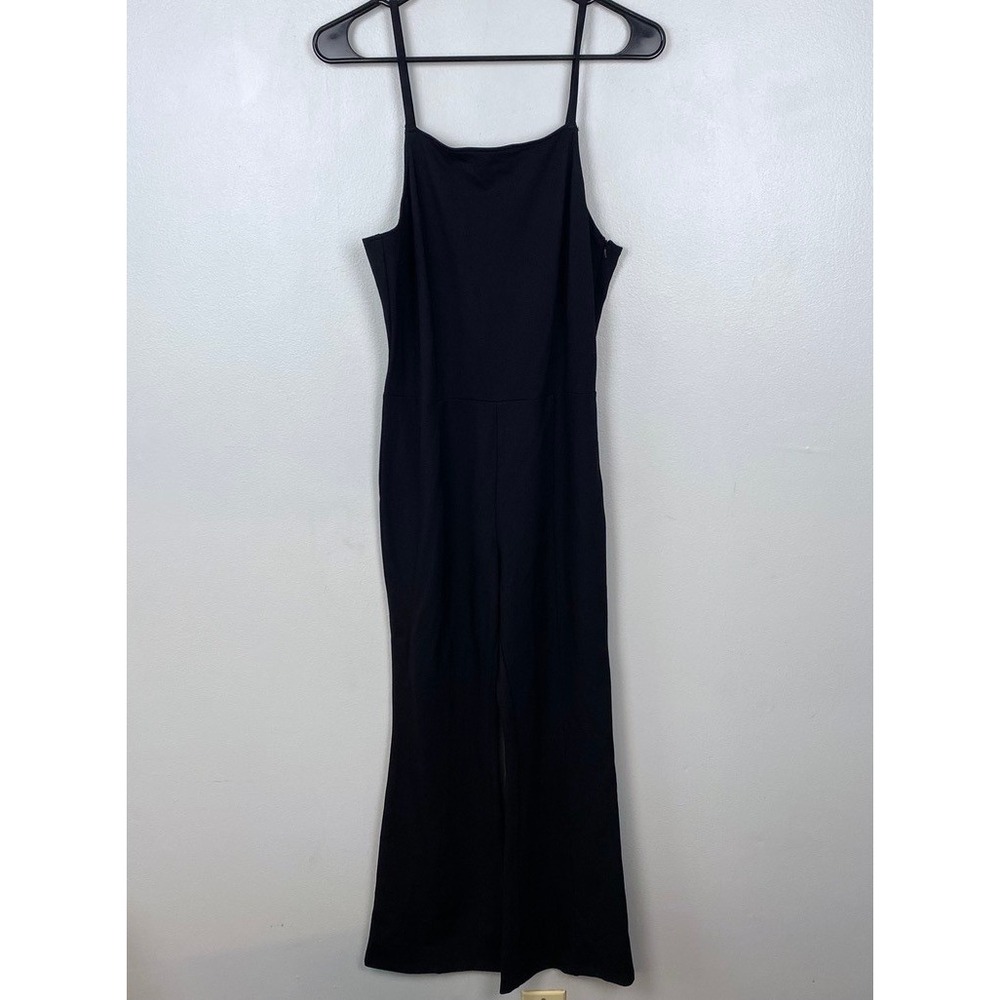 Leith Black Sleeveless Jumpsuit Square Neck Wide Leg Spaghetti Straps Medium
